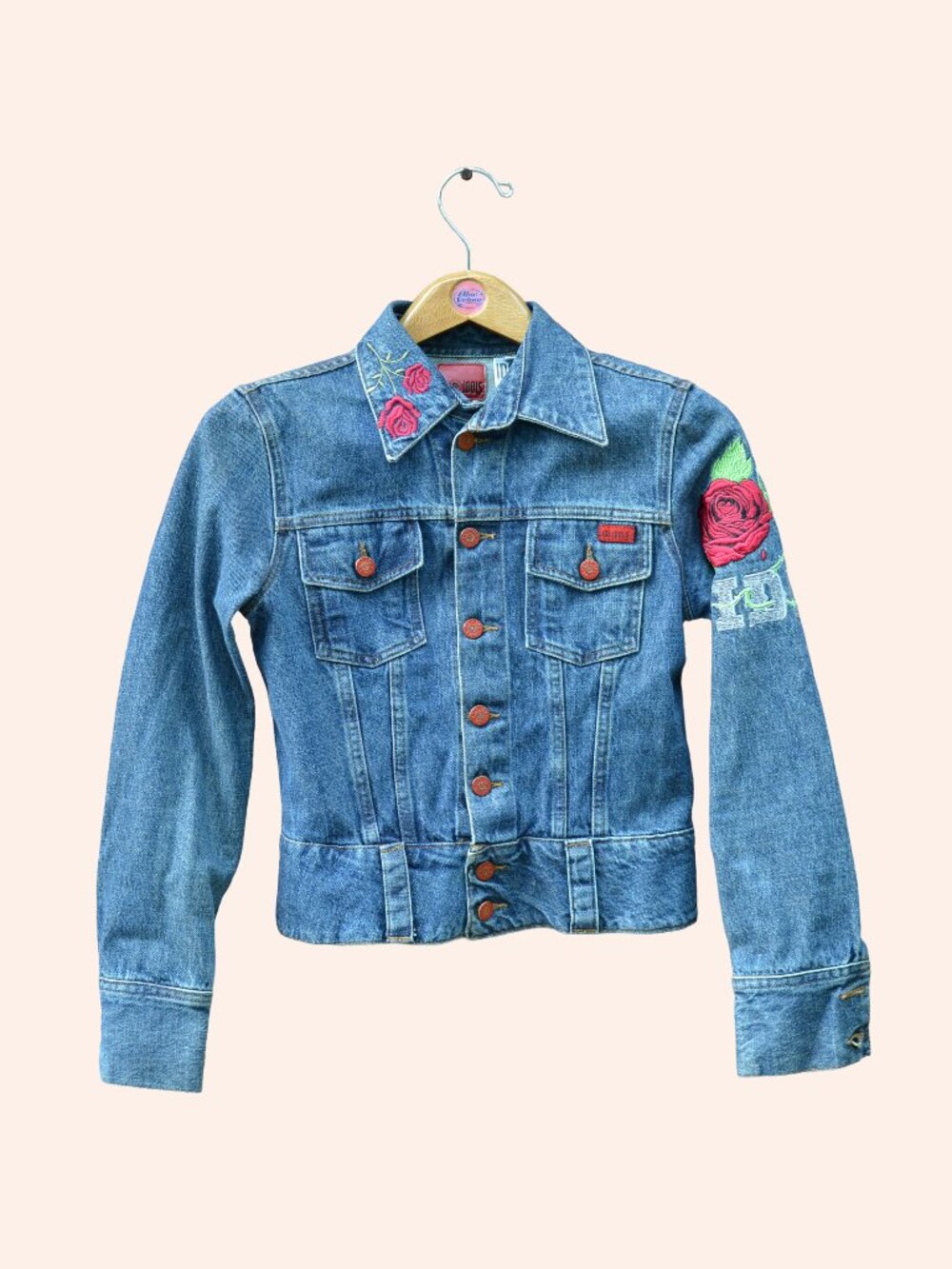 IDL IDOLS Embroidered Rose Denim Jacket Made in Barcelona